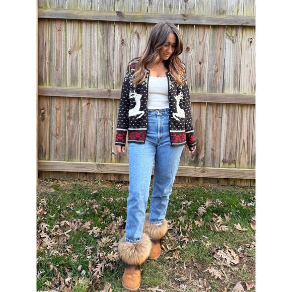 Vintage J.Jill Alpine Reindeer Cardigan Christmas Holiday Sweater - Picture 2 of 9